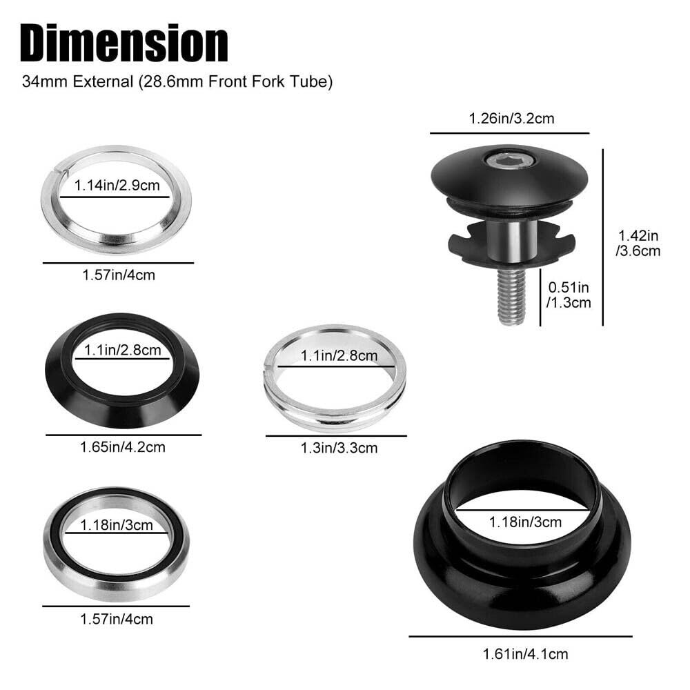 2PCS 34mm 1-1/8" Threadless Sealed External Bearing Headset Kits for Bicycle V129