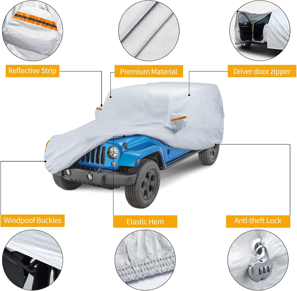 Waterproof Car Cover with Driver Door Zipper Lock Cable F66972