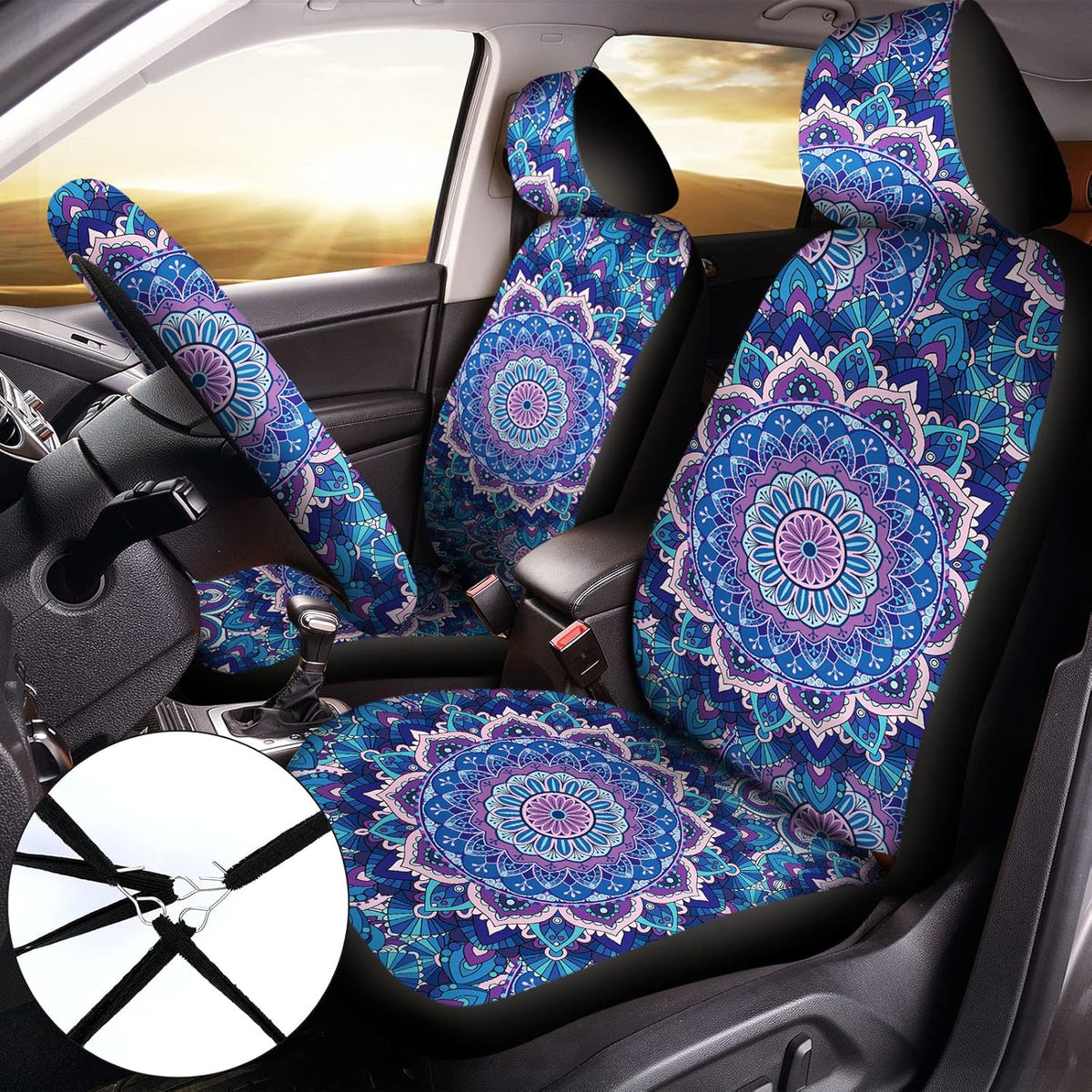 13 Pieces Purple Mandala Lotus Car Accessories Set A87860