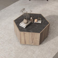 Hexagonal Coffee Table with 2 Drawers, Textured Black Warm Oak L97902