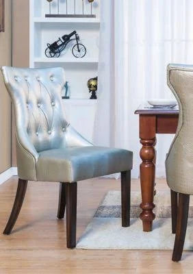 Silver Tufted Dining Side Chair Set of 2 W9714
