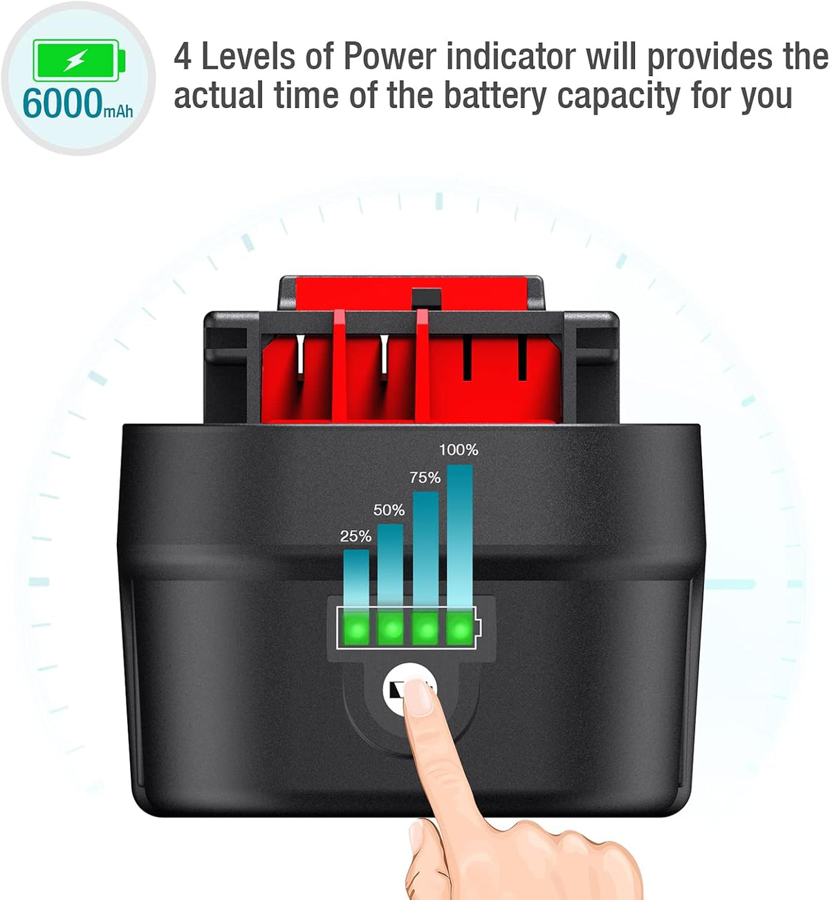 2 Pack 6.0Ah Lithium-Ion Replacement Battery for 18V Cordless Power Tools M54669