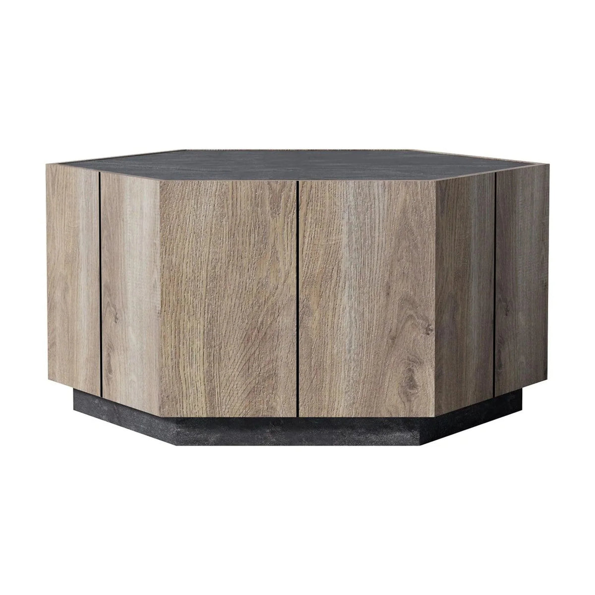 Hexagonal Coffee Table with 2 Drawers, Textured Black Warm Oak L97902