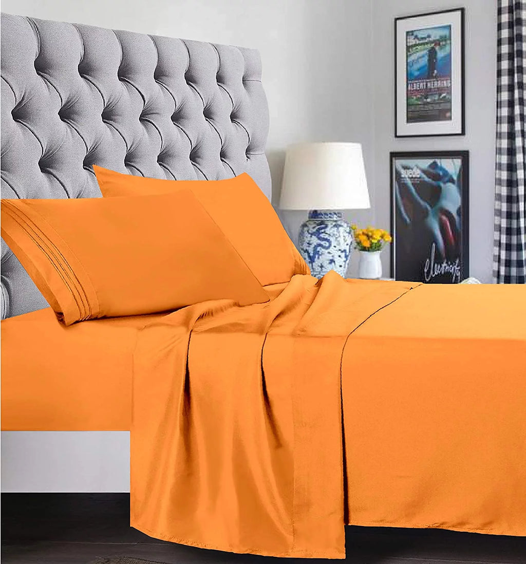Super Soft Microfiber Bed Sheet Set with 14-inch Deep Pockets Full Orange P910185