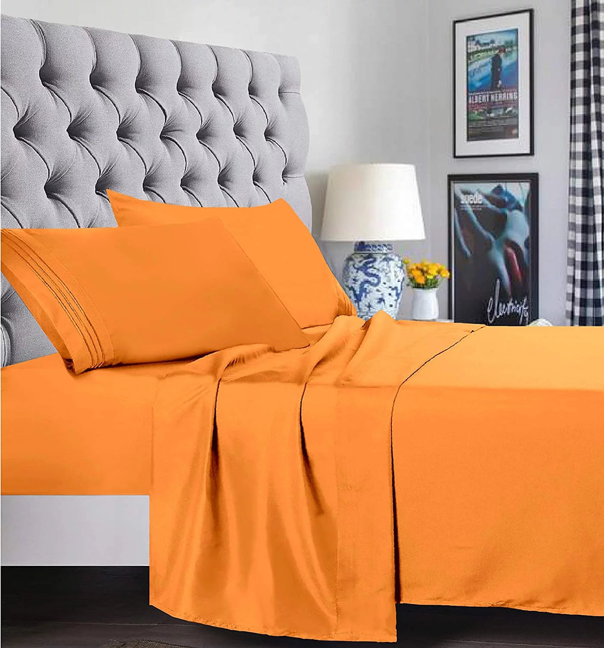 Super Soft Microfiber Bed Sheet Set with 14-inch Deep Pockets Full Orange P910185