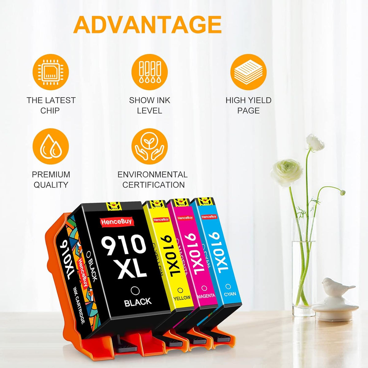 4 Pack BK/Y/M/C Ink Cartridges for HP 910XL Printer I86064