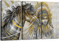 Set of 3 Canvas Painting Native American Women with Horse Feathers Headdress Poster Artwork Framed H484