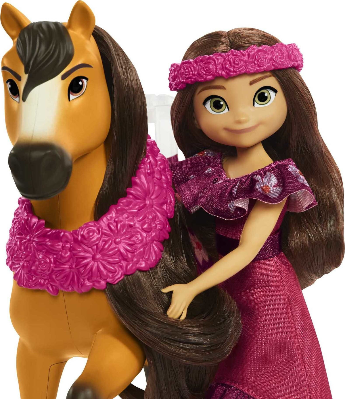 Lucky Doll with Dress, Floral Crown, Brush & Spirit Horse with Long Mane R286