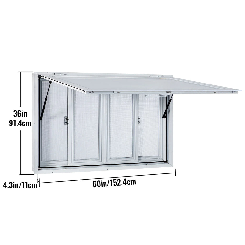 60 x 36 inches Aluminum Food Truck Service Window with 4 Horizontal Sliding Screens I75855