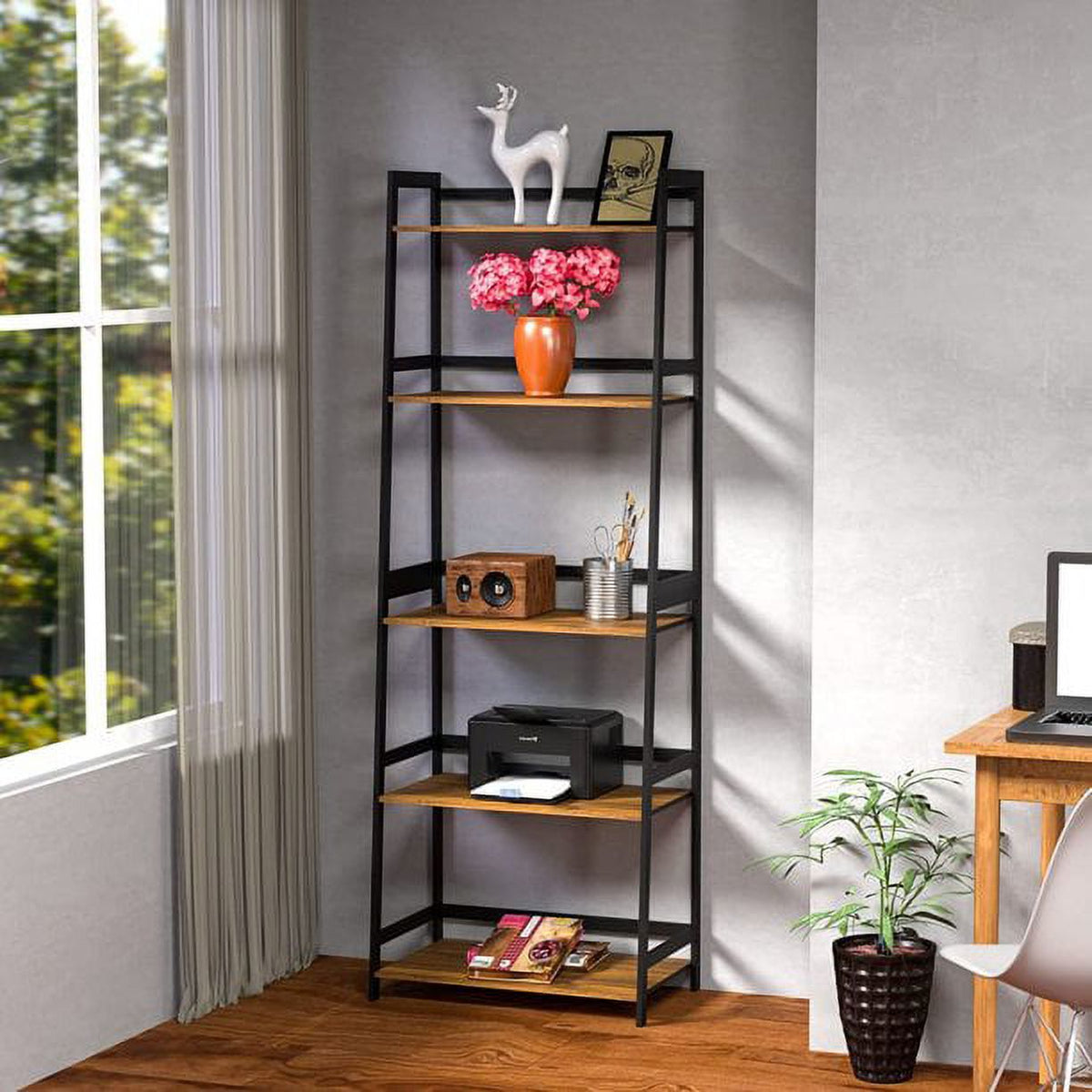 5 Tier Bamboo Ladder Shelf Storage Rack Bookcase Brown R651