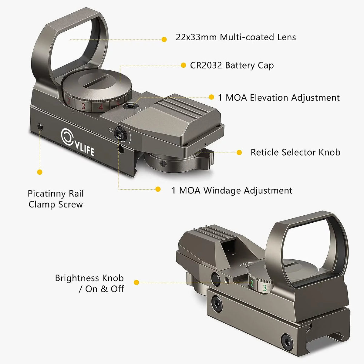 1X22X33 Red Green Dot Sight with 20mm Rail T340