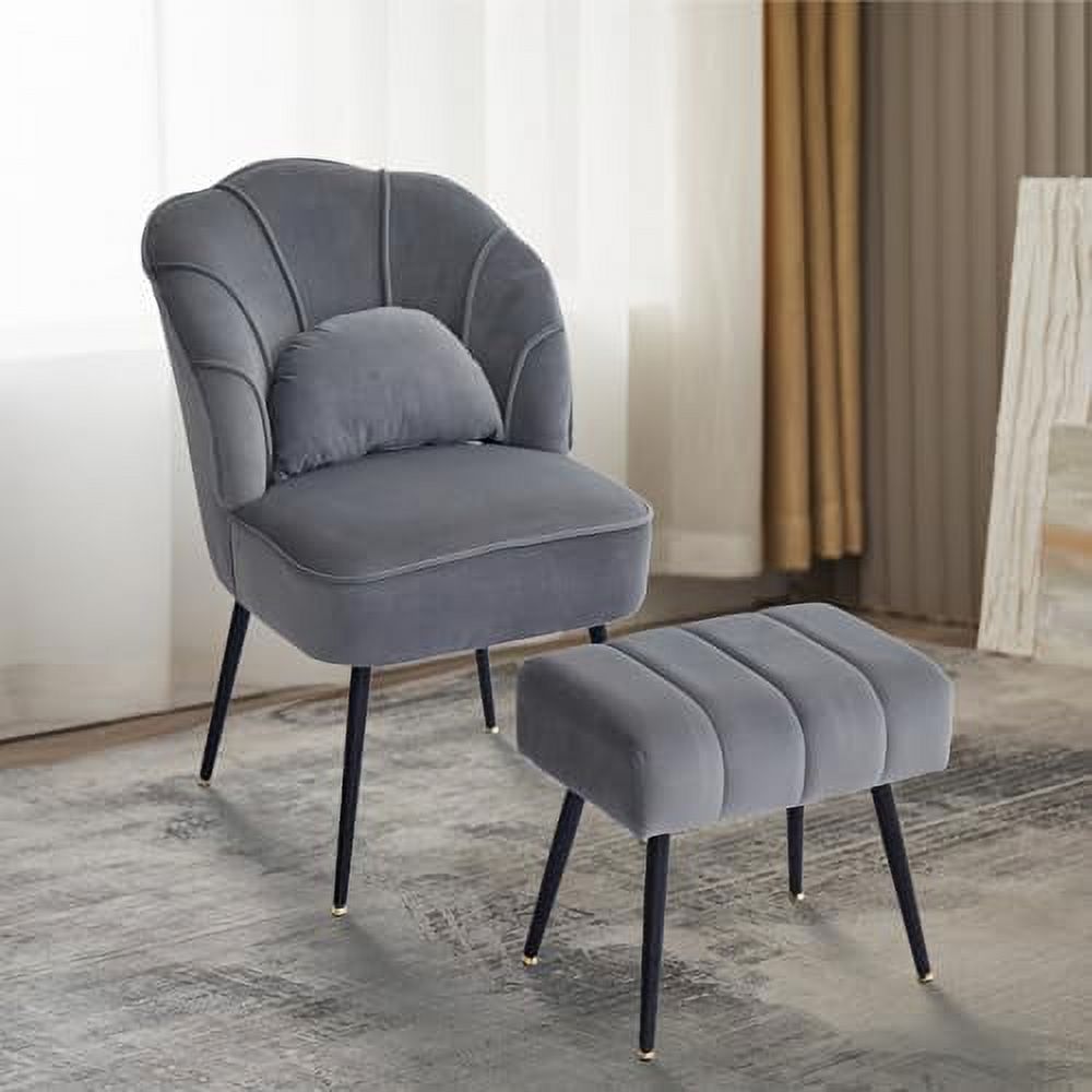 Beige Velvet Wingback Accent Chair with Ottoman F17942