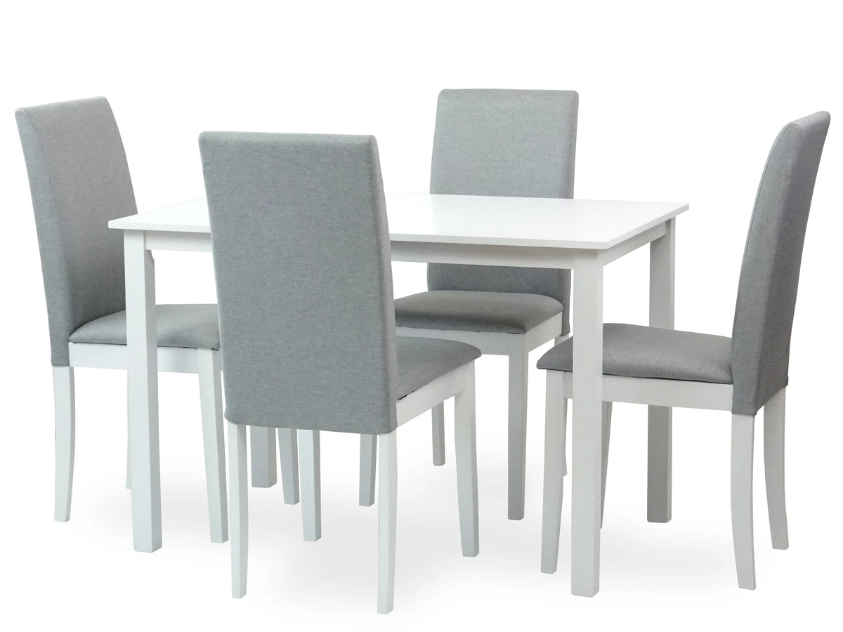 5 Pc Dining Table and 4 Side Chairs Solid Wood White K1940