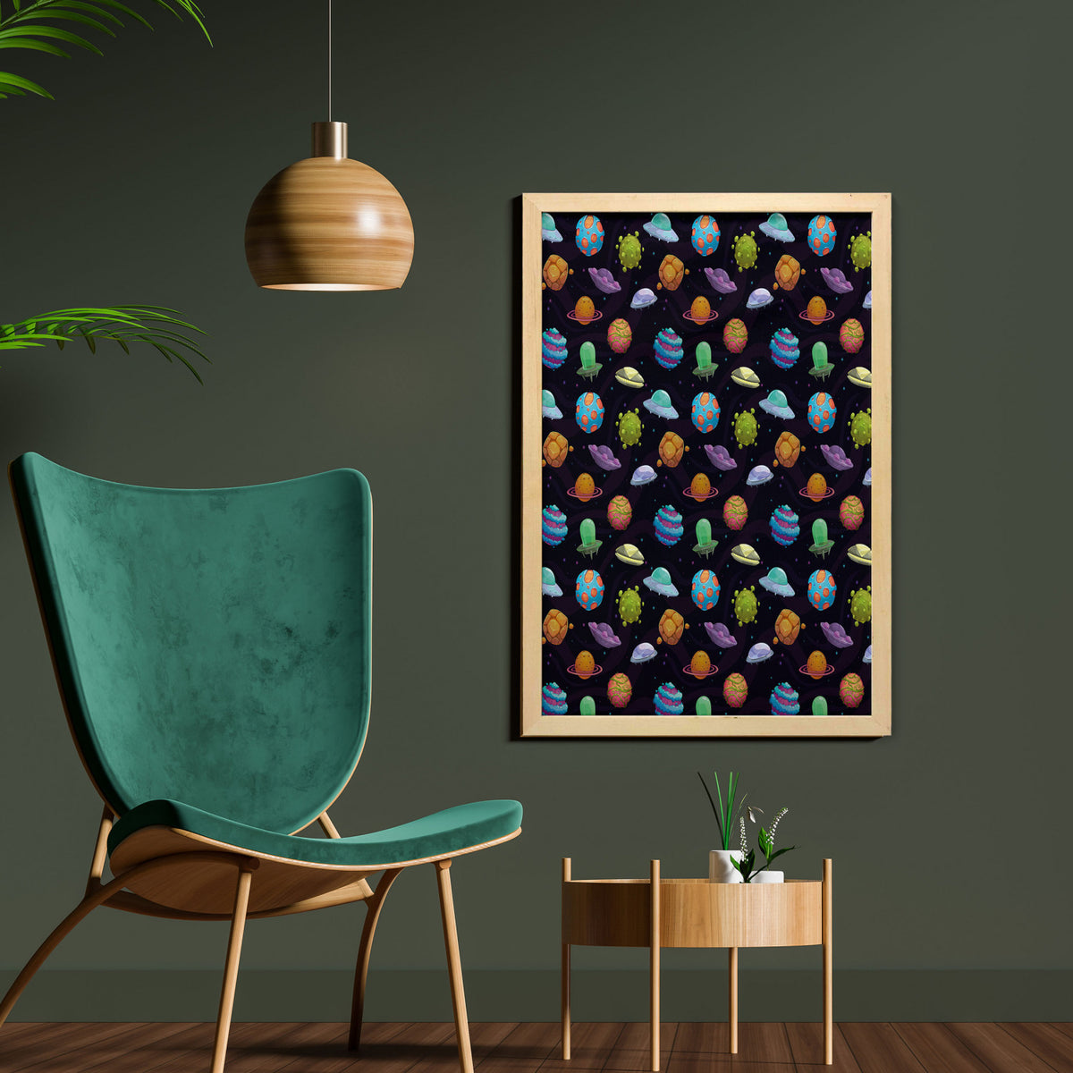 23" x 35" Multicolor Printed Fabric Space Wall Art with Frame V9744