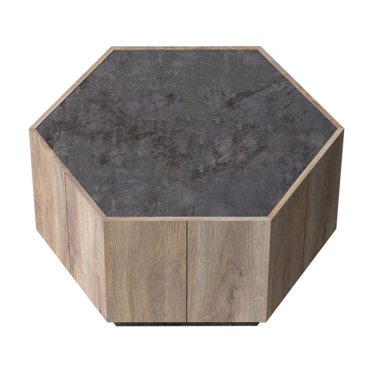 Hexagonal Coffee Table with 2 Drawers, Textured Black Warm Oak L97902