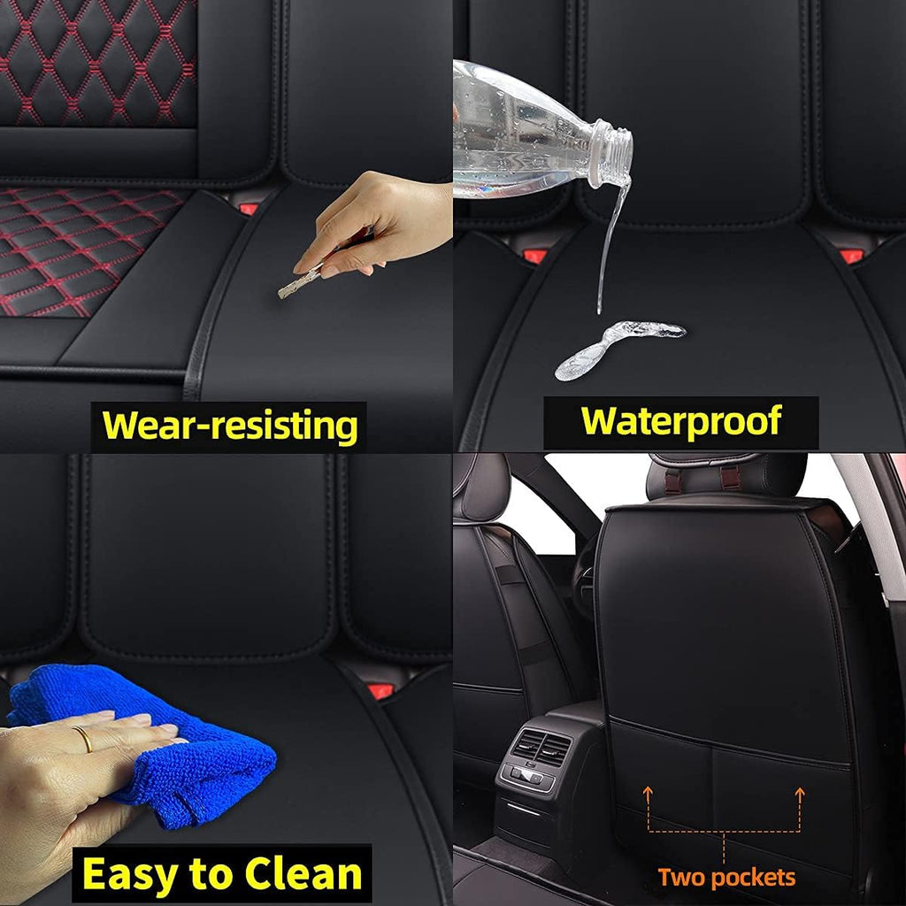 Black Waterproof Leather Car Seat Covers Full Set N4052