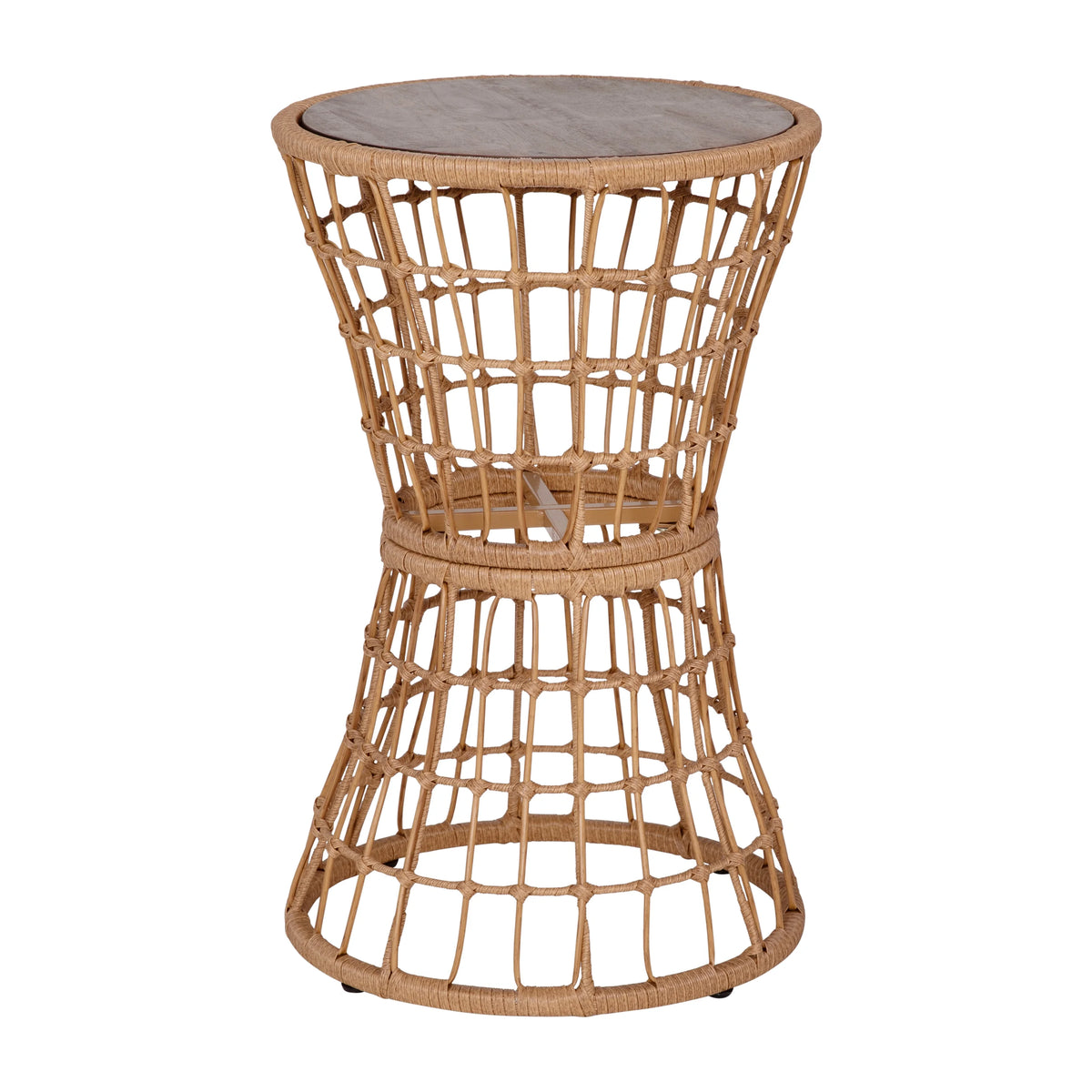 Indoor/Outdoor Natural Finish Rattan Rope Table with Acacia Wood Top J1741