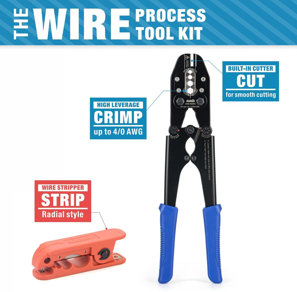 Battery Cable Crimping Tool Kit with Radial Wire Stripper V4919