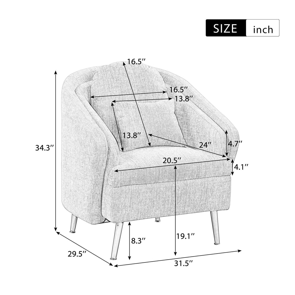 White Velvet Barrel Accent Chair with Pillow B41429