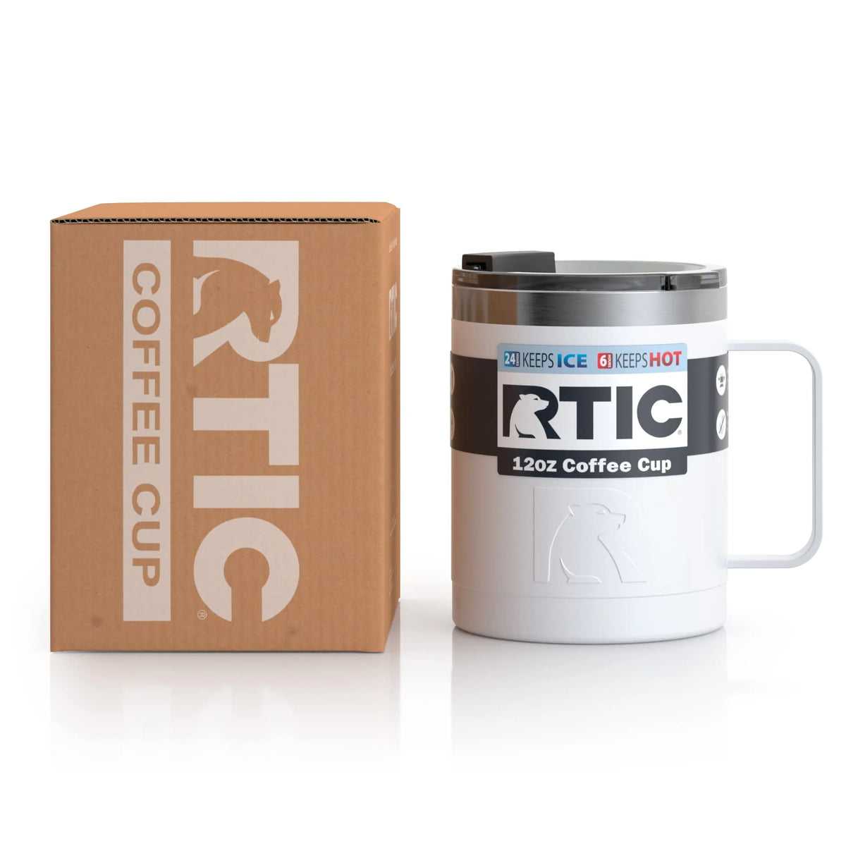 White 12oz Stainless Steel Insulated Coffee Mug with Handle and Lid G59512