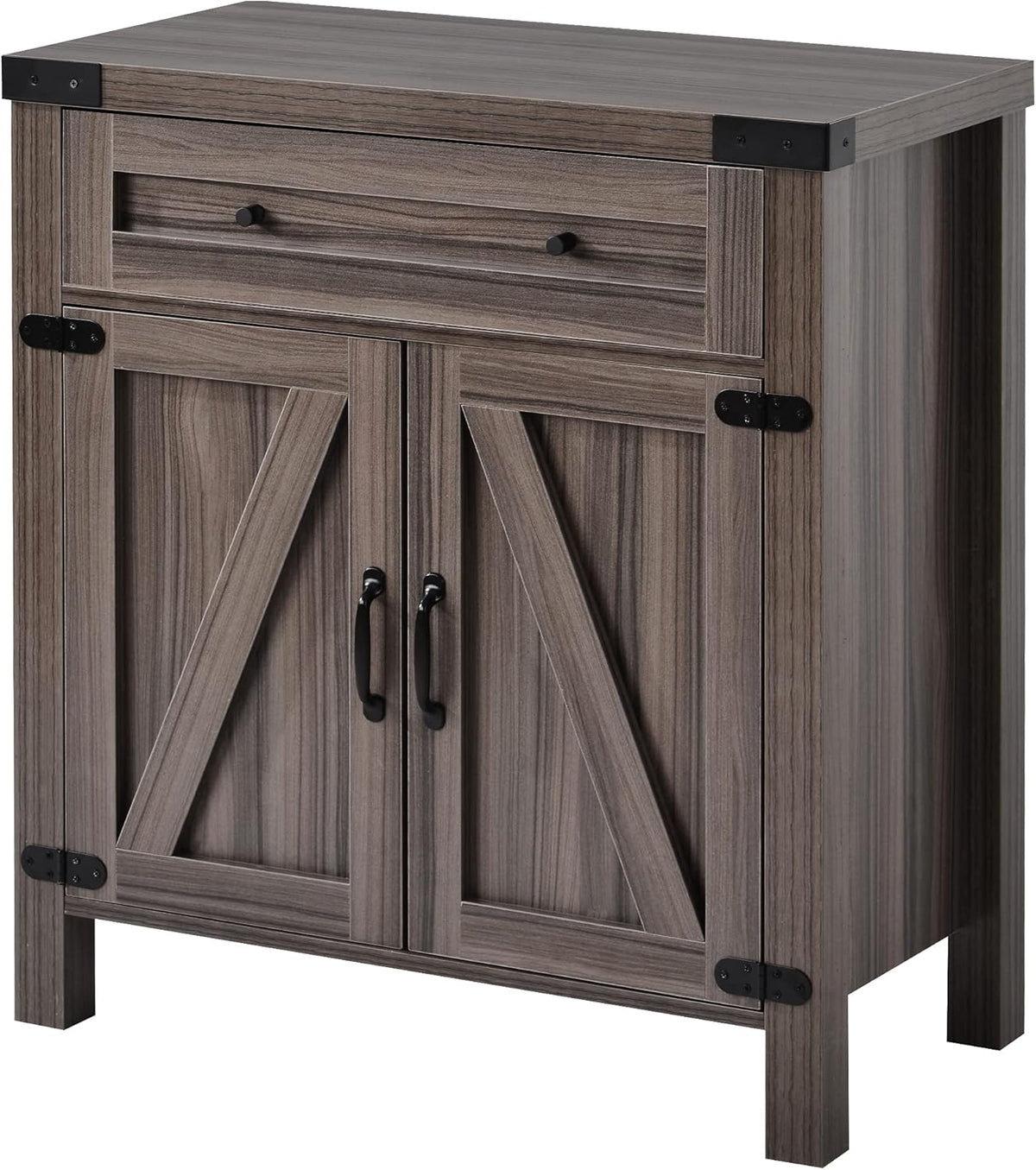 Farmhouse Barn Doors Storage Cabinet with Storage Drawer and Metal Handles, Dark Brown H620