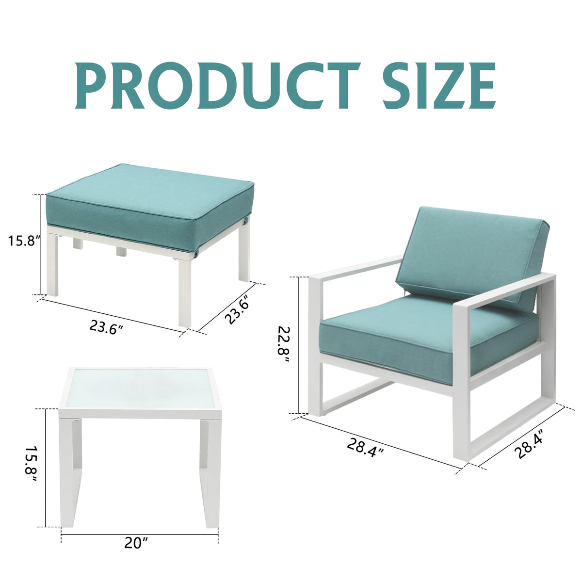 5 Pcs Patio Furniture Set Aluminum Frame Outdoor Sectional Sofa with Ottomans and Coffee, White K981979