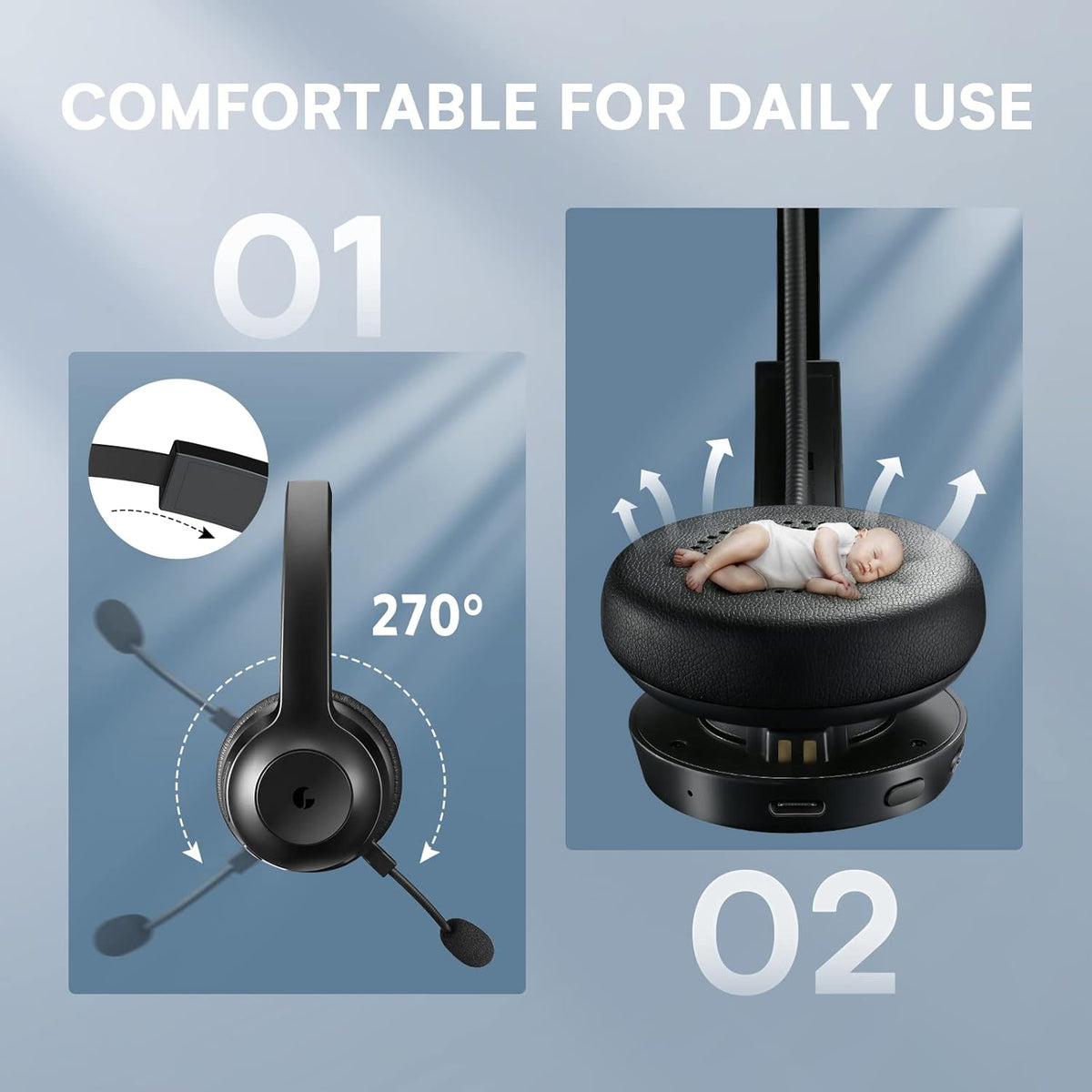 Wireless Bluetooth Headset with Microphone, AI Noise Cancelling, 35 Hrs Talk Time, Pack of 2 N5917