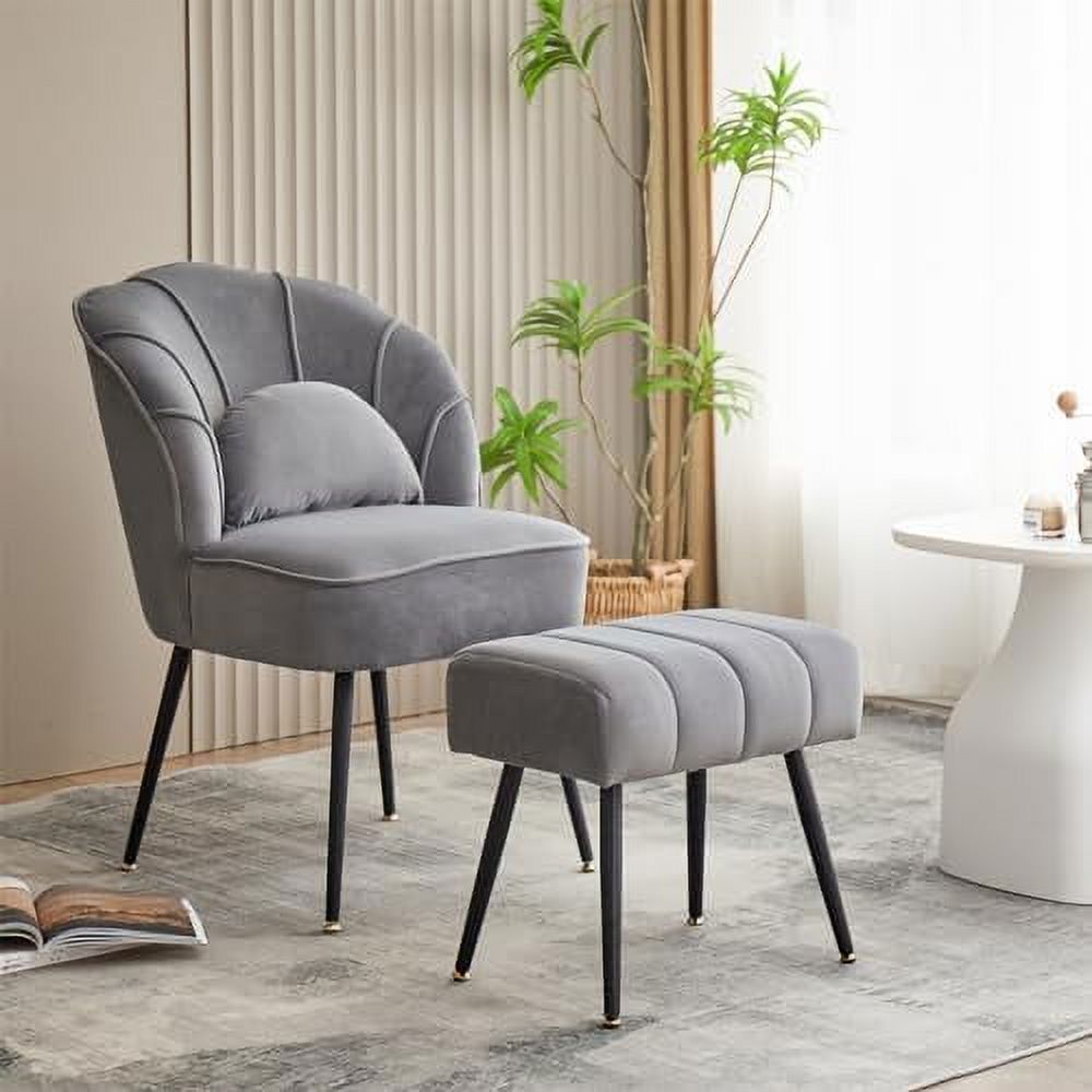 Beige Velvet Wingback Accent Chair with Ottoman F17942