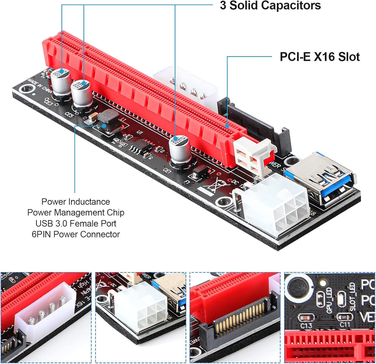 12 Pieces PCI-e Riser Express Cable Set 1X to 16X GPU Adapter Extension Cable USB 3.0 and VGA 8 Pin Female to Dual 8 Pin Male Splitter Braided Sleeved Cable Powered Riser Adapter Card Pack of 2 R124