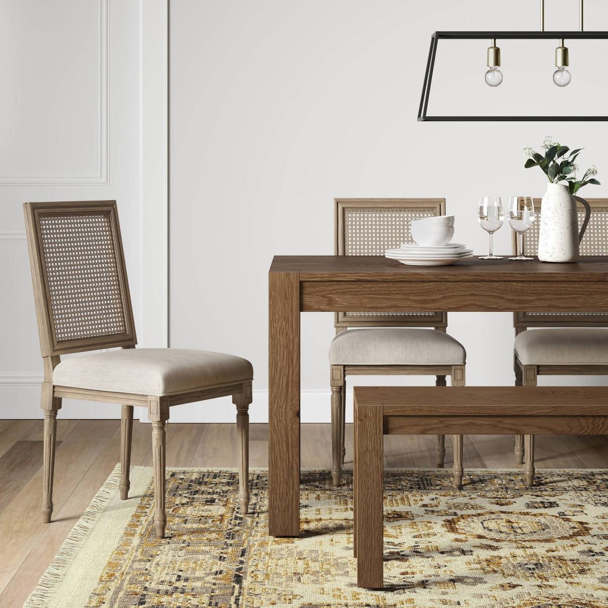 Beige Fabric Seat Cane Back Dining Chair G682366