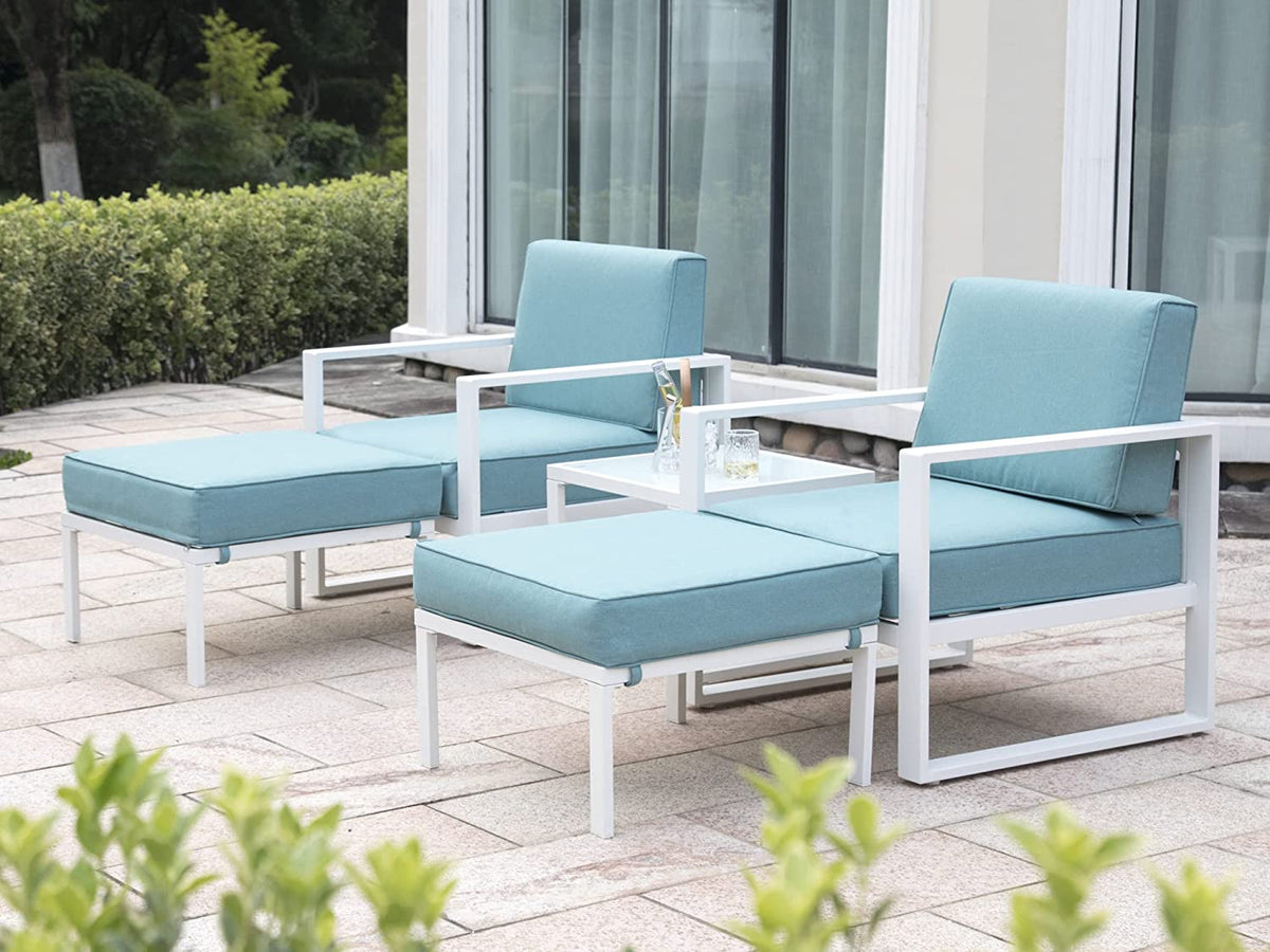 5 Pcs Patio Furniture Set Aluminum Frame Outdoor Sectional Sofa with Ottomans and Coffee, White K981979
