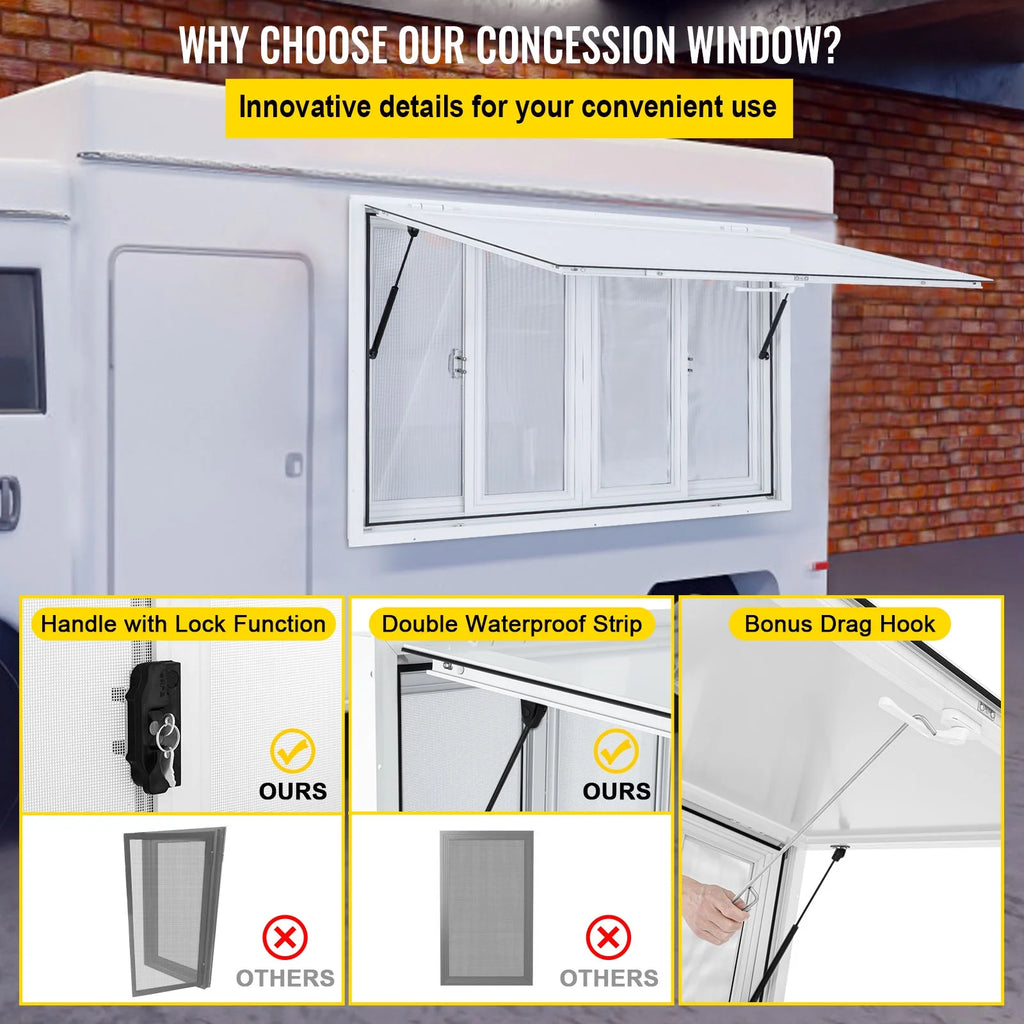 60 x 36 inches Aluminum Food Truck Service Window with 4 Horizontal Sliding Screens I75855