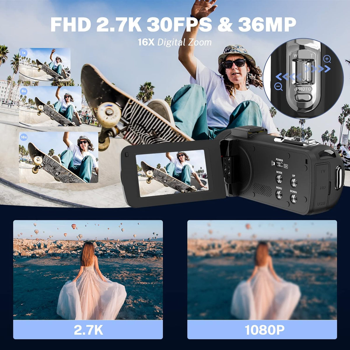 2.7K 30FPS 36MP 3.0 Inch IPS Touch Screen Camcorder with 2.4G Remote Control and Battery Charger G187676