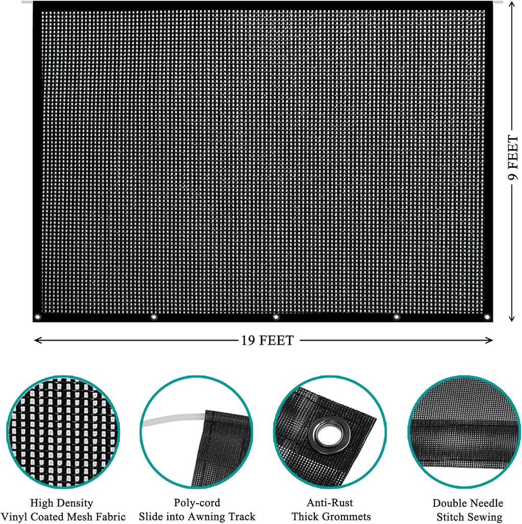 9' X 19' Black Mesh RV Awning Sun Shade Screen N1806