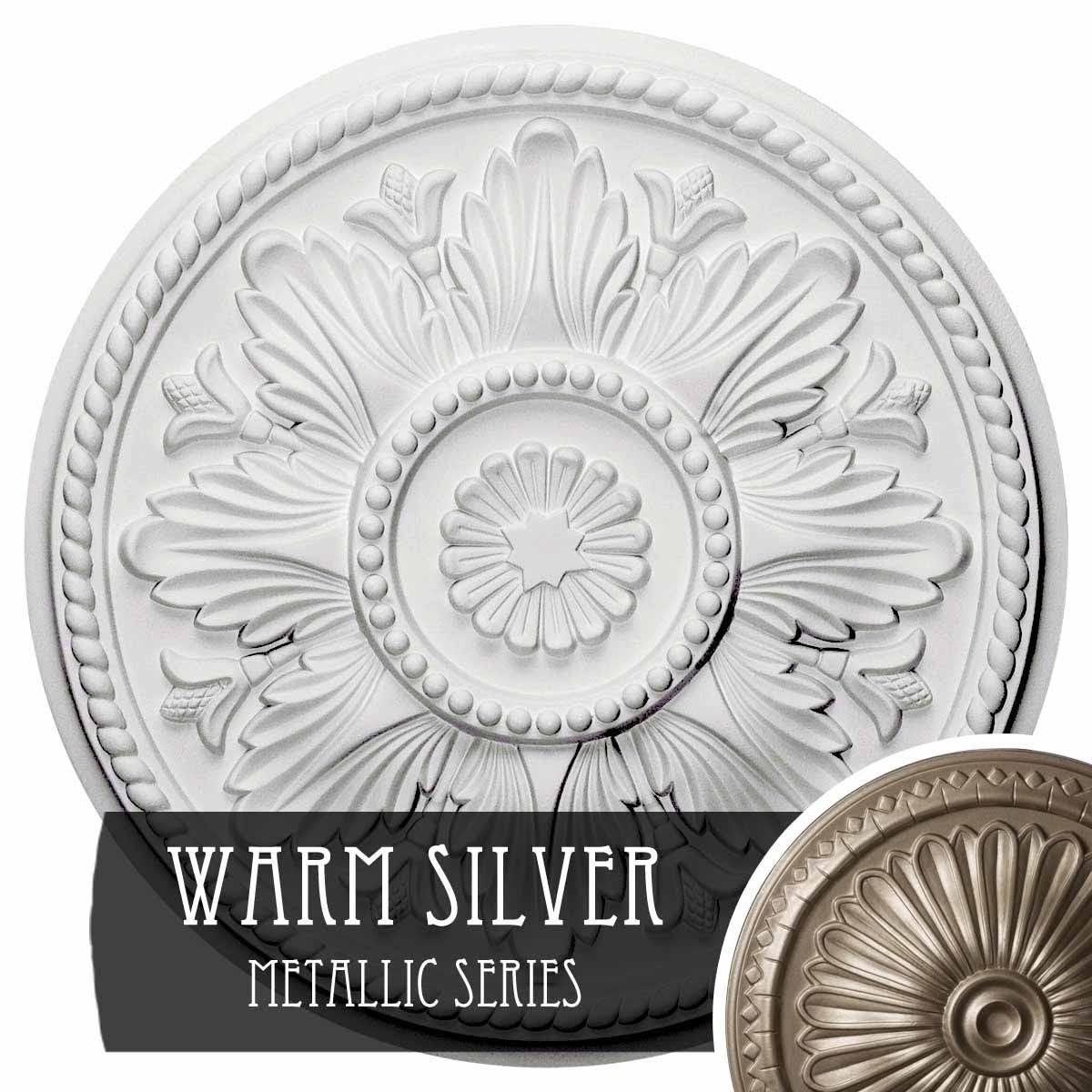 18 inch x 1 3/4 inch Hand-Painted Warm Silver Ceiling Medallion C8452